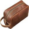 Toiletry Bag for Men or Women, Full Grain Leather Handcrafted Dopp Kit, Vintage Travel Leather Toiletry Travel Pouch, Large Cosmetic Bathroom Travel Shaving Bag, Fully Lined with Cotton Fabric view 1