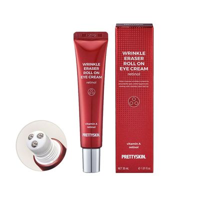 PRETTYSKIN Roll On Eye Cream with Vitamin A and Stainless Steel ball Tip- Under Eye Roller Cream for Elasticity Wrinkles Puffiness Fine Lines-Korean eye cream 30ml/1.01fl.oz. (Retinol)