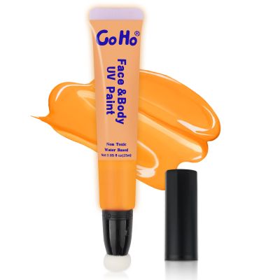 Go Ho UV Blacklight Neon Gold Face Body Paint,Water Based Bright Color Neon Fluorescent Body Paint with Cushion Applicator,Glow In The Dark Under UV Lighting Party Halloween Makeup Washable