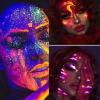 Go Ho UV Blacklight Neon Gold Face Body Paint,Water Based Bright Color Neon Fluorescent Body Paint with Cushion Applicator,Glow In The Dark Under UV Lighting Party Halloween Makeup Washable view 3