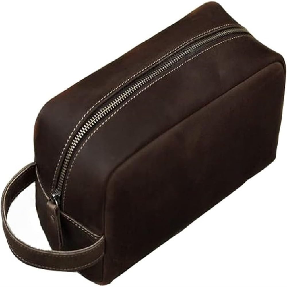 RC ROCKCOW Leather Toiletry Bag for Men Travel Shaving Dopp Kit-Large Cosmetic Bags Toiletries Bathroom Organizer