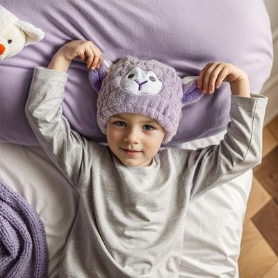 BATTILO PTY Cute Funny Hair Drying Towel for Kids Girls Microfiber Quick Drying Towel Wrap, Kids Hair Towel Wrap Absorbent Hair Dry Hat Cap Curly Long & Wet Hair (Purple Sheep)