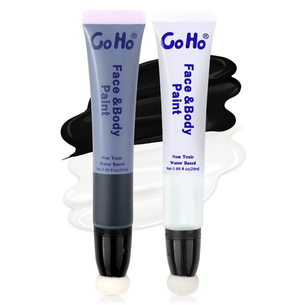Go Ho Black and White Face Body Paint,Water Based Face Painting Kit Highly Pigmented,Smooth and Safe for Skin,Halloween Costumes Cosplay SFX Zombie Skeleton Clown Makeup