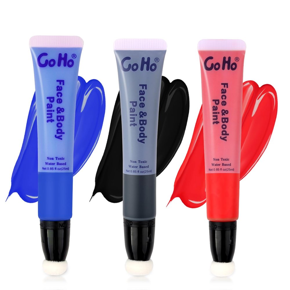 Go Ho Red Black and Royal Blue Face Body Paint Stick,Water Based Washable Hypoallergenic for Halloween Cosplay SFX Goths Vampires Clowns Zombies Makeup