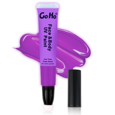 Go Ho UV Blacklight Neon Purple Face Body Paint,Water Based Bright Color Neon Fluorescent Body Paint with Cushion Applicator,Glow In The Dark Under UV Lighting Party Halloween Makeup Washable