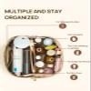 Telena Leather Make Up Bag Portable Travel Makeup Bag Waterproof Cosmetic Bags for Women Large Capacity With Handle and Divider Open Flat view 2