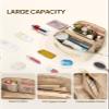 Telena Leather Make Up Bag Portable Travel Makeup Bag Waterproof Cosmetic Bags for Women Large Capacity With Handle and Divider Open Flat view 4