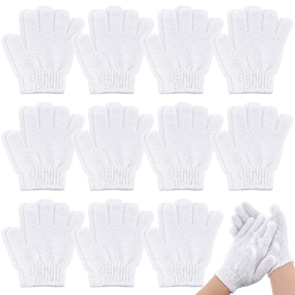 Ramede 30 Pair Exfoliating Glove Double Sided Exfoliating Bath Gloves Pack Nylon Colorful Shower for Men Women Beauty Spa Massage Shower Deep Clean Body Skin Bathing Scrubber Disposable(White)