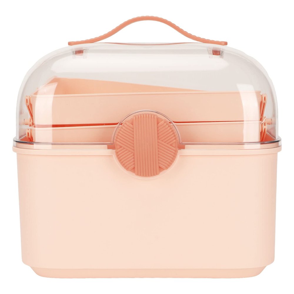 Wisecoco Storage Box, Large Capacity Dustproof Portable Sealed Handled Transparent Layer Organizer Box for Home, School, Office(Pink)