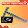 GENTS Long Handle Classic Double Edge Safety Razor - Butterfly Open Razor 10 Stainless Steel Double Edge Blade Refills - Close, Clean Shaving Razor for Men view 4