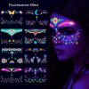 Neon Face Tattoos Glow in The Dark Temporary Tattoos,UV Blacklight Tattoos Stickers Body Face Flowers Butterfly Tattoo for Glow Party Makeup Supplies Favors view 2