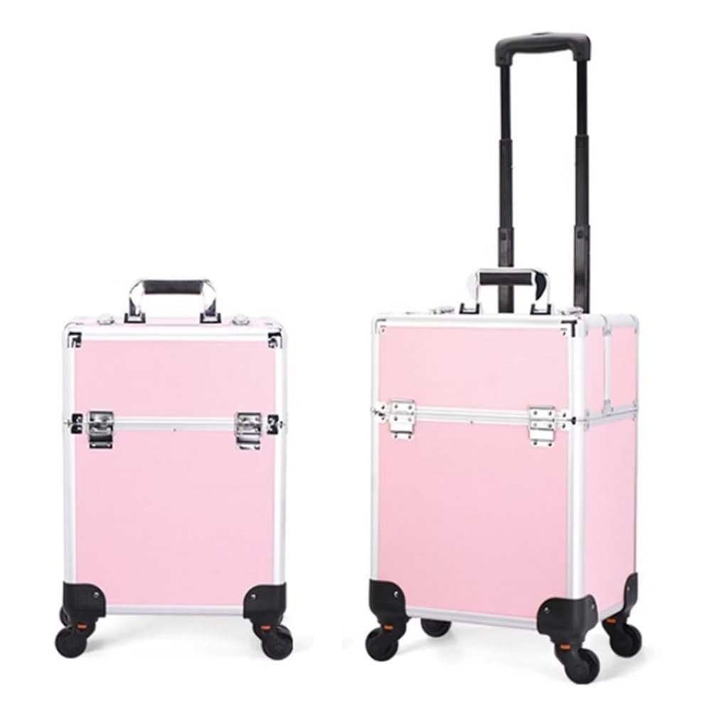 GRRICEPL Travel Makeup Trolley, Makeup Storage Box, Beautician Suitcase, Rolling Cosmetic Case (Color : Pink, Size : 34X24X52cm)