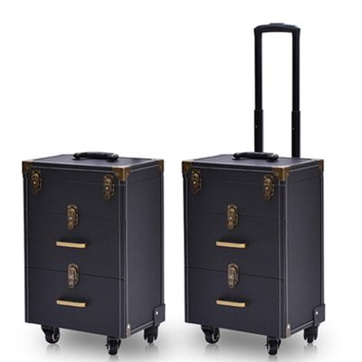 GRRICEPL Travel Makeup Trolley, Beauty Manicurist Trolley Cosmetic Case, Nail Art Embroidery Trolley Box, Aluminum Roller Barber Toolbox (Color : Black-A, Size : 36x23x57cm)