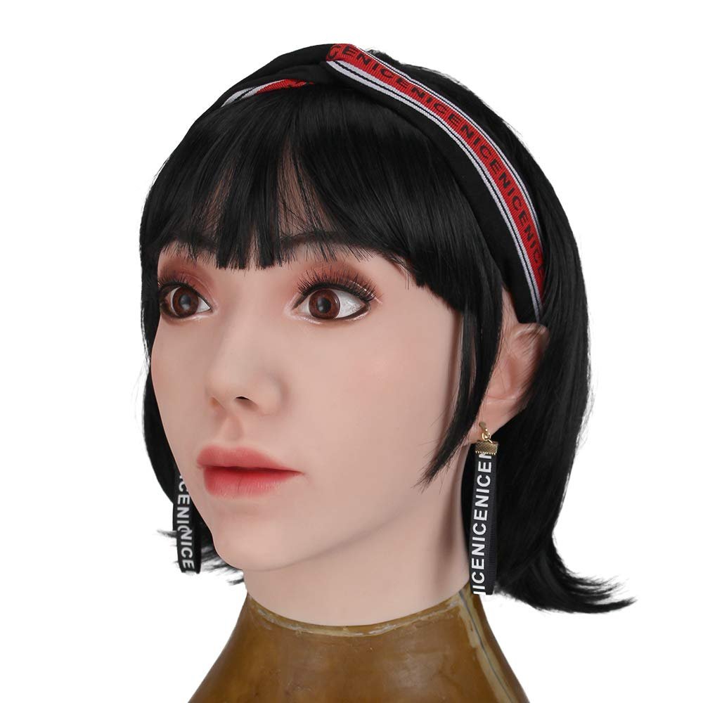 BINOT Kathy Female Fake Face Realistic Silicone Fake Head for Crossdresser, Halloween Decoration, Parties, Fall Festival Beauty's face Shape,Tan,no Makeup