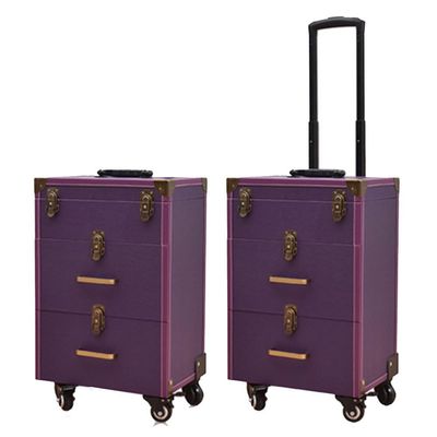GRRICEPL Travel Makeup Trolley, Beauty Manicurist Trolley Cosmetic Case, Nail Art Embroidery Trolley Box, Aluminum Roller Barber Toolbox (Color : Purple-A, Size : 36x23x57cm)