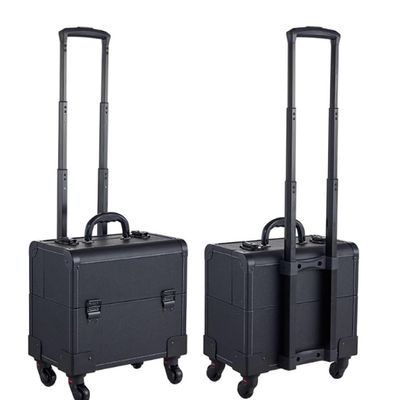 GRRICEPL 1 Travel Makeup Trolley, Nail Art Embroidery Professional Makeup Case, Rolling Cosmetic Case, Beauty Organizer (Color : Black-B, Size : 36x23x32cm)