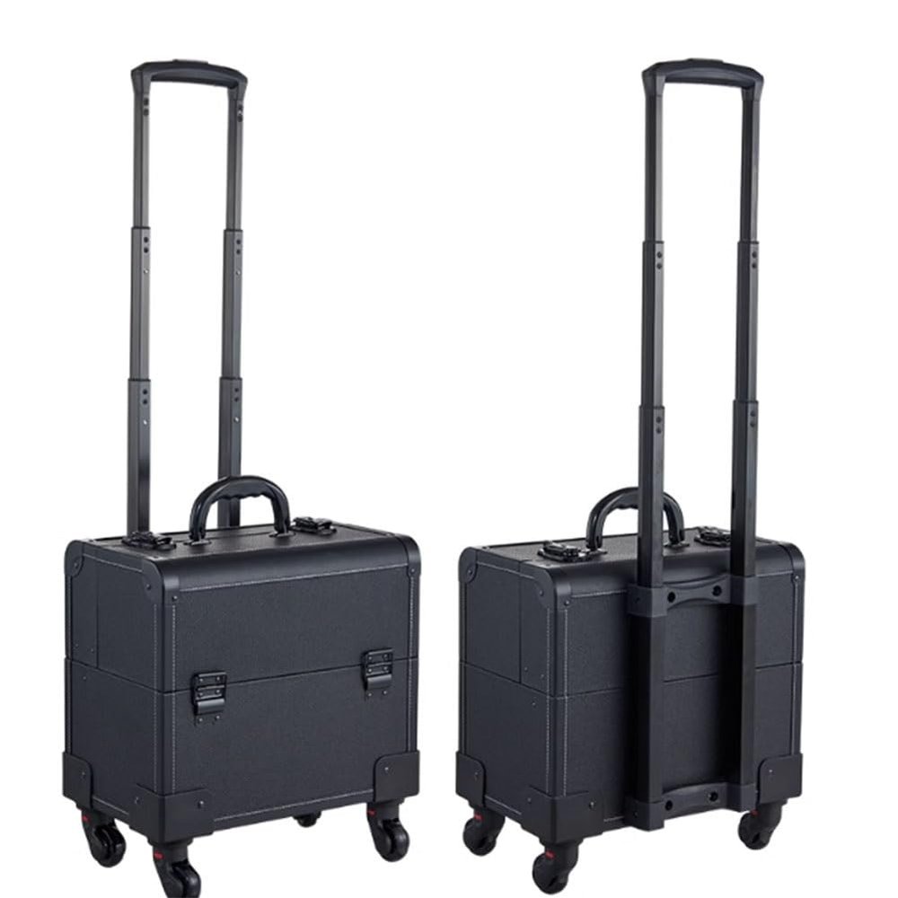 GRRICEPL 1 Travel Makeup Trolley, Nail Art Embroidery Professional Makeup Case, Rolling Cosmetic Case, Beauty Organizer (Color : Black-B, Size : 36x23x32cm)
