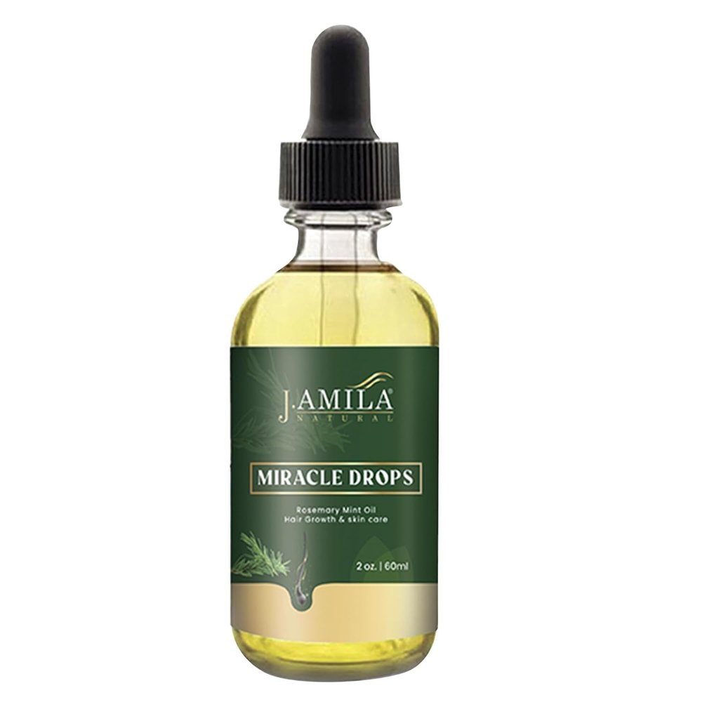 J. AMILA Natural Miracle Drops Rosemary Mint Oil 2oz  Hair Growth & Skin Care Elixir with Nourishing Botanicals for Stronger Hair, Healthier Scalp & Radiant Skin.