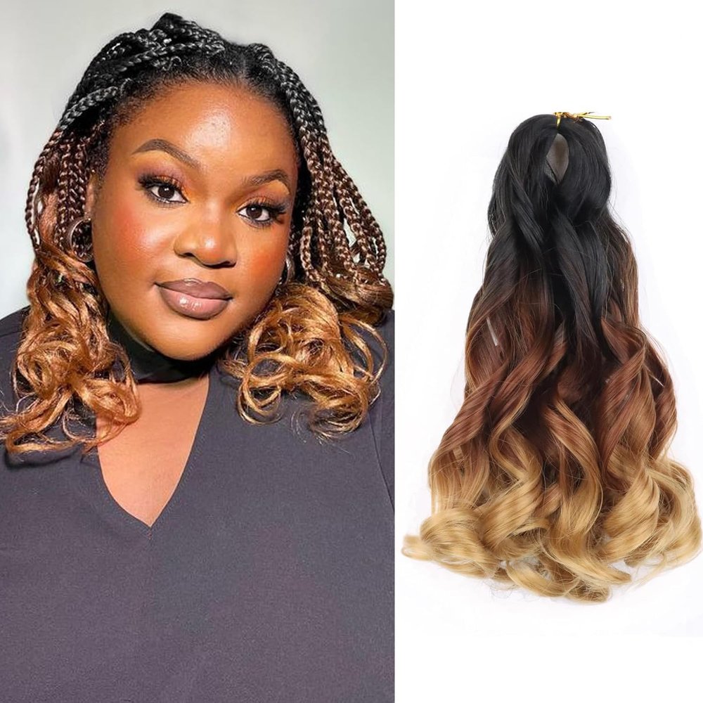 3 Tone French Curl Braiding Hair 10 Inch Curly Braiding Hair Pre Stretched 8 Packs French Curl Crochet Braids for Box Braids with Curly Ends for Black Women (1B3027)