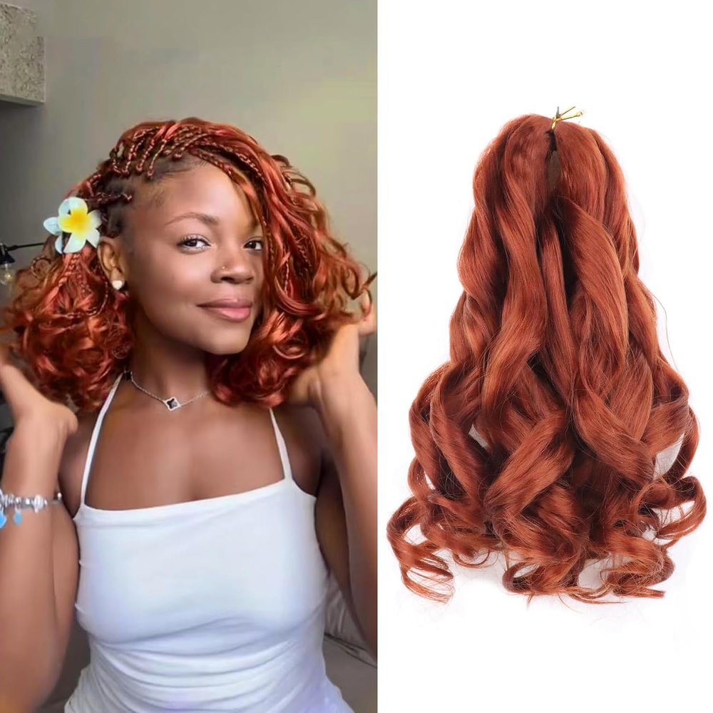 Ginger French Curl Braiding Hair 10 Inch Curly Braiding Hair Pre Stretched 8 Packs French Curl Crochet Braids for Box Braids with Curly Ends for Black Women (350)
