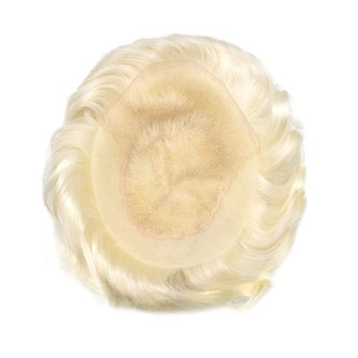 Curve Hair Toupee for Men Human Hair Replacement System Transparent Lace Mens Toupee Natural Front Hair Piece Unit for Men (7''X9'', #60RY All White Gray Hair Toupee)