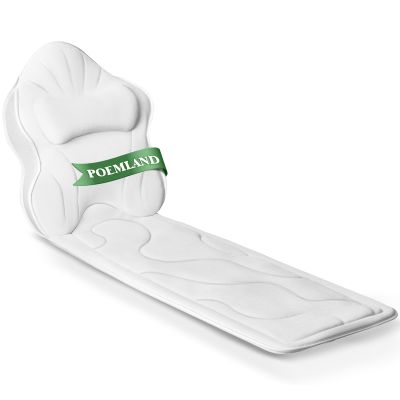 Poemland Luxury Thick Full Body Bath Pillows Mat & Cushion for Bathtub Headrest Neck Shoulder Support Comfort Relaxation Spa Accessories Perfect for a Spa Soak in Bathtub (White)
