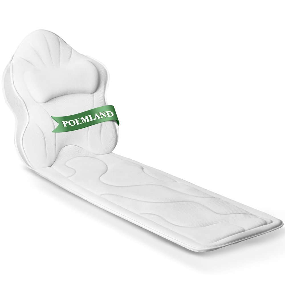 Poemland Luxury Thick Full Body Bath Pillows Mat & Cushion for Bathtub Headrest Neck Shoulder Support Comfort Relaxation Spa Accessories Perfect for a Spa Soak in Bathtub (White)