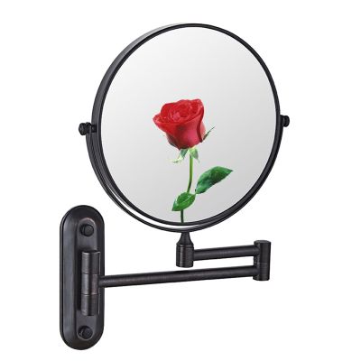 ATYUJKB Makeup Mirror Wall Mounted, Bathroom Shaving Vanity Mirror, 360 Swivel Vanity Mirror, 6 inch Wall Mounted Magnifying Makeup Mirror, Retractable Cosmetic Mirror (Black 5X)