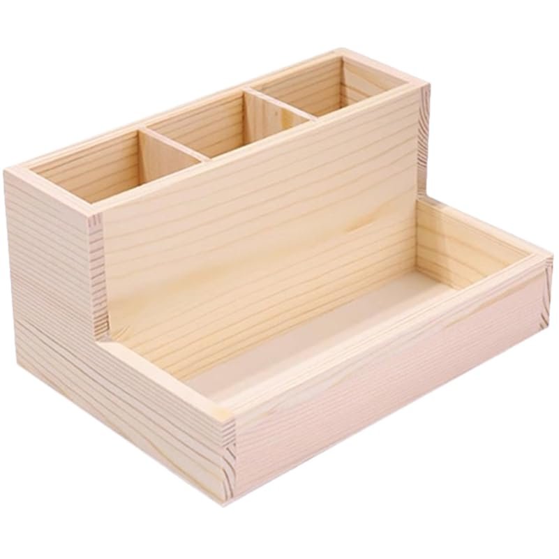 Abaodam Solid Wood Makeup Storage Box Multi-grid Cosmetics Organizer Storage Box Lid
