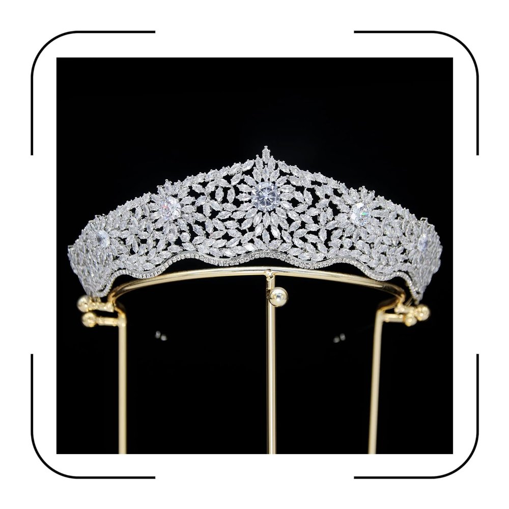 Silver Cubic Zirconia Bride Crown for Women Quinceanera Tiaras Headband Prom Party CZ Sweet 16 Wedding Headpiece Bridal Hair Accessories HB128