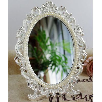 APLUSH 9.1 * 6.7in, Oval Antique Bronze Mirrors, Vintage Makeup Mirror for Bedroom Dresser Decor, for Makeup, Beauty, Shaving (Color : Silver, Size : 23 * 17cm/9.1 * 6.7in)