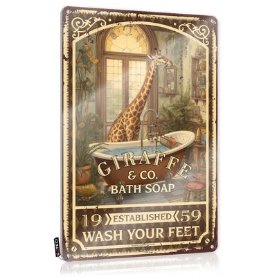 Giraffe Bath Soap Wash Your Feet Tin Sign Tin Signs Vintage Funnytrippy Decorbedroom Postersgarage Signs For Men (Color : Colour, Size : 20X30CM)
