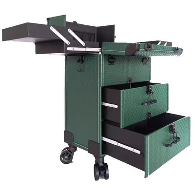 GRRICEPL Rolling Makeup Train Case with Drawers Travelling Trolley Box, Professional Cosmetic Cases, with Lock Wheels (Color : Green, Size : 40x24x70cm)