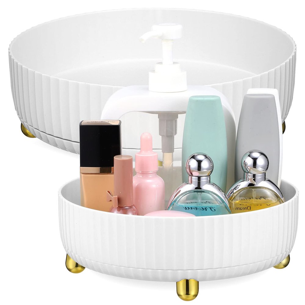 Cabilock 2pcs Rotating Cosmetic Organizer Desktop Skincare Storage Box for Makeup Design Versatile for Spices Snacks and Condiments
