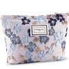 ZLFSRQ Flower Makeup Bag Travel Cute Floral Cosmetic Bags for Women Large Toiletry Pouch Zipper Cosmetic Pouch for Purse Aesthetic Gray Blue Embossed Makeup Organizer Bag Portable Toiletry Bags view 1
