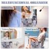 ZLFSRQ Flower Makeup Bag Travel Cute Floral Cosmetic Bags for Women Large Toiletry Pouch Zipper Cosmetic Pouch for Purse Aesthetic Gray Blue Embossed Makeup Organizer Bag Portable Toiletry Bags view 3
