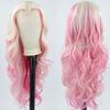 ZHYWIGS Long Wavy Hot Pink White Lace Front Wig Pink Skunk Stripe Platinum Blonde New Synthetic Hair For Women view 1