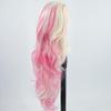 ZHYWIGS Long Wavy Hot Pink White Lace Front Wig Pink Skunk Stripe Platinum Blonde New Synthetic Hair For Women view 4