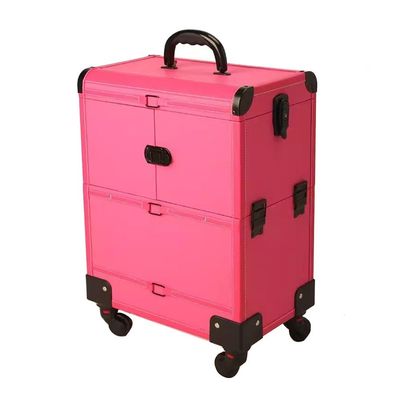 GRRICEPL Travelling Trolley Box, Rolling Makeup Train Case, Extra Large Capacity, Lockable, Metal Handle, 360Universal Wheels (Color : Pink, Size : 370x245x510mm)