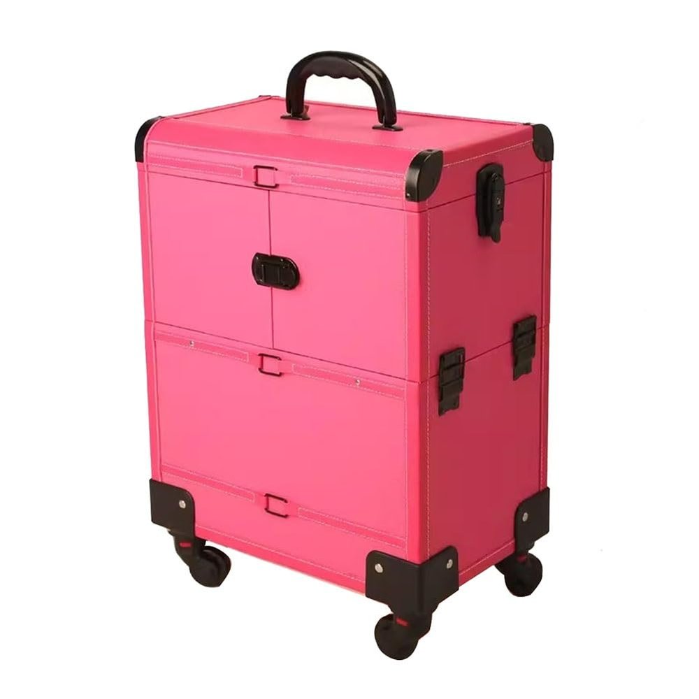 GRRICEPL Travelling Trolley Box, Rolling Makeup Train Case, Extra Large Capacity, Lockable, Metal Handle, 360Universal Wheels (Color : Pink, Size : 370x245x510mm)
