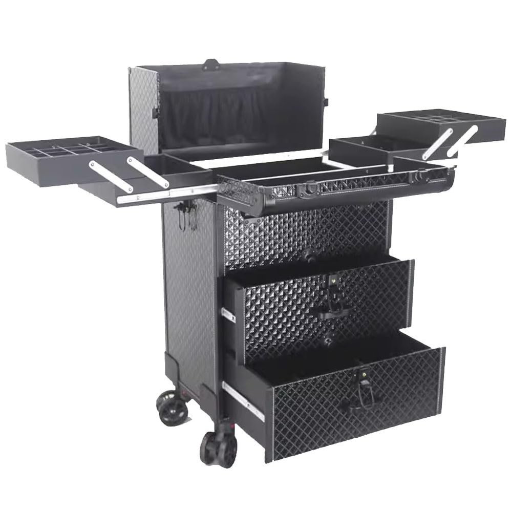 GRRICEPL Rolling Makeup Train Case with Drawers Travelling Trolley Box, Professional Cosmetic Cases, with Lock Wheels (Color : Black, Size : 40x24x70cm)