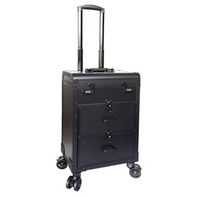 GRRICEPL Rolling Makeup Train Case with Drawers Travelling Trolley Box, Beauty Nails Case, Retractable Handle 360Universal Wheels (Color : Black, Size : 35x23x59.5cm)