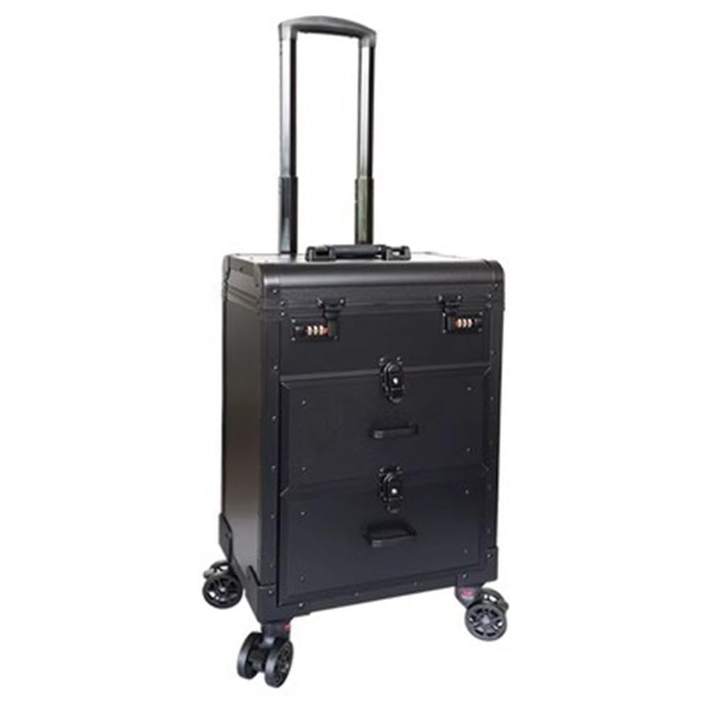 GRRICEPL Rolling Makeup Train Case with Drawers Travelling Trolley Box, Beauty Nails Case, Retractable Handle 360Universal Wheels (Color : Black, Size : 35x23x59.5cm)