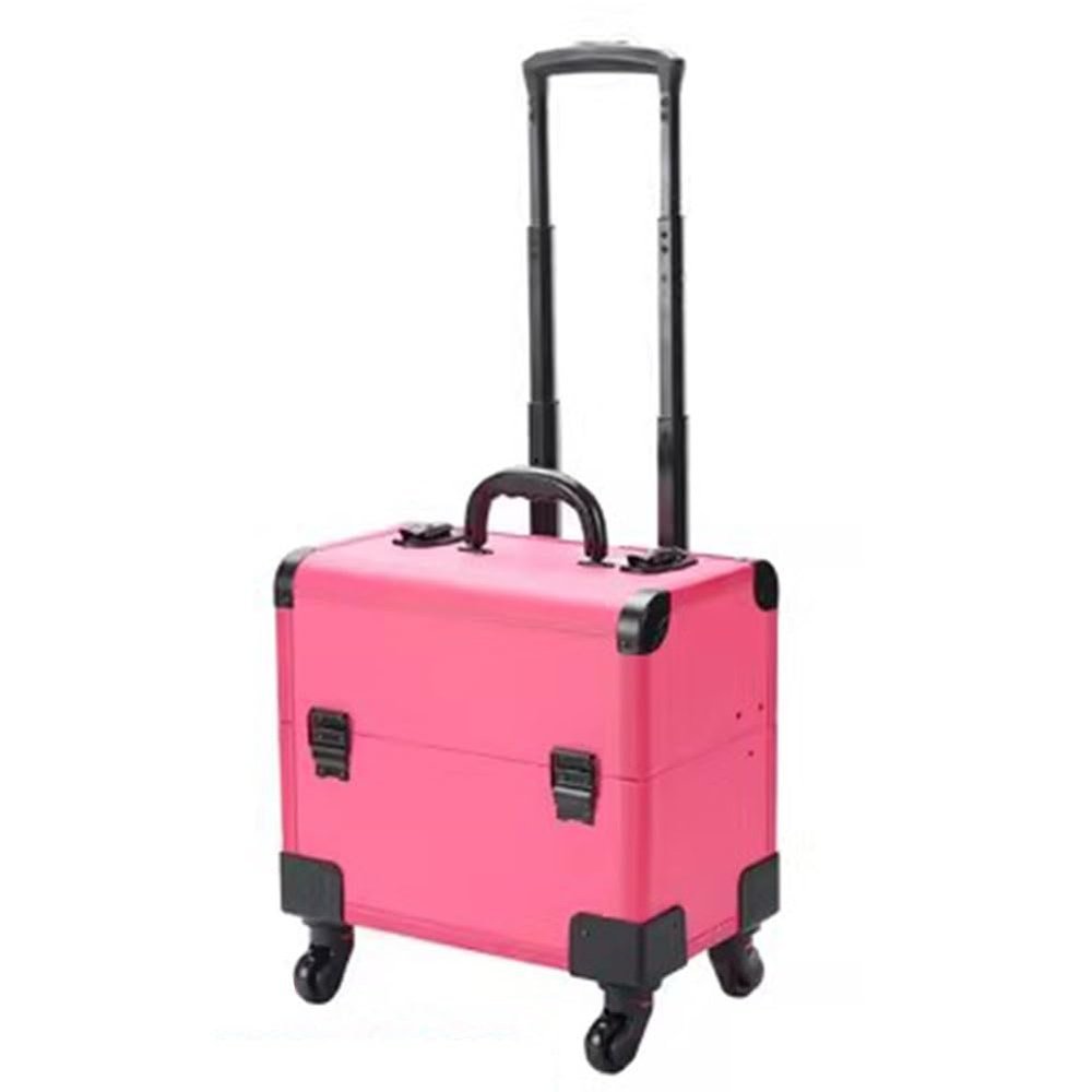GRRICEPL Travel Makeup Trolley, Beauty Travel Case Travel Cosmetology Storage Trolley, Spinner Wheels, Retractable Handle (Color : Pink, Size : 36.5x22x39cm)