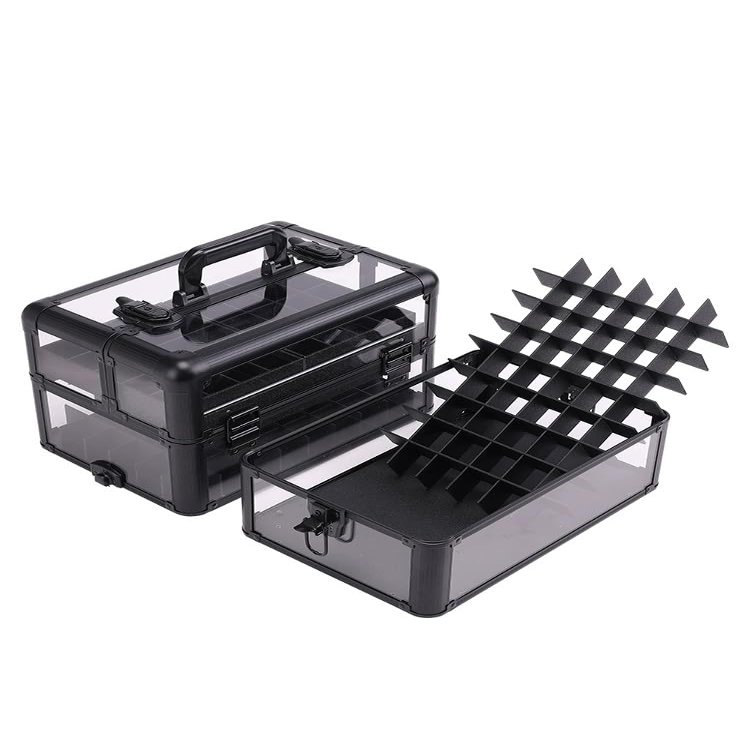 LOGLNLOMI Acrylic makeup travel case, transparent large cosmetic display case with drawers for skincare organizer, adjustable dividers, lockable dustproof portable travel acrylic makeup stand