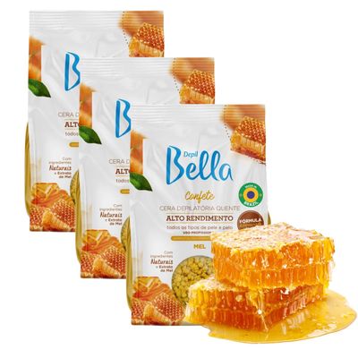 Depil Bella Brazilian Hard Wax Beads Honey 2.2 lbs for Hair Removal | Professional Hair Removal | Body and Face Wax Beads | All Skin and Hair Types | Natural Ingredients | Honey Extract (3 PACK)