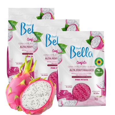 Depil Bella Brazilian Pink Hard Wax Beads 2.2 lbs for Hair Removal | High-Performance for Short and Resistant Hair | Vegan Hair Removal | Body and Face Wax Beads With Dragon Fruit Extract | (3 PACK)