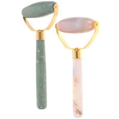 FRCOLOR Jade Massage Roller for Face and Neck Natural Stone Facial Roller Beauty Tool for Puffiness Relief and Skin Care 2 Pack 5.31X2.76 Inches