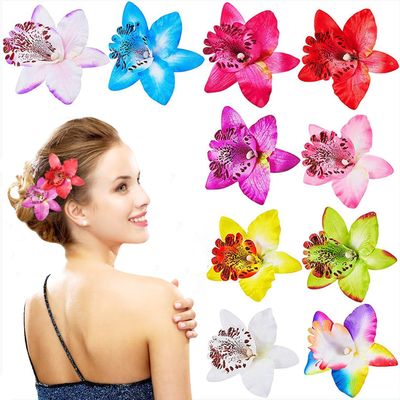 10 Pcs Bohemian Flowers Hair Clip, Multicolored Women Big Chiffon Orchid Flower Hairpin Hawaiian Alligator Clips for Bridal Wedding Accessory Beach Party Wedding,Hair Barrette Accessories