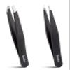2-Pack Tweezers for Eyebrows, Facial Hair, Ingrown Hair Removal, Slant and Point Tip Tweezer Set for Women and Men, Professional Stainless Steel Precision Eyebrow Plucking Grooming with Case - Black view 1